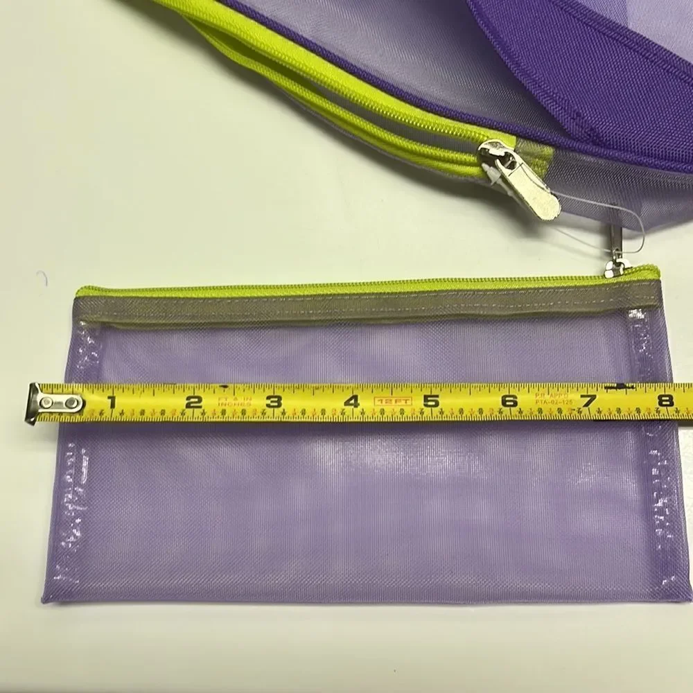 Girlfitti Purple Mesh Velcro Adjustable Body Bag w/ Mesh Wallet & Yellow Zippers